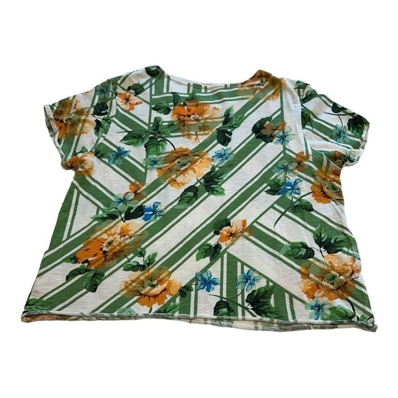 Anthropologie | Maeve Cropped Floral Striped Print Short Sleeve Tee - Size L - Picture 2 of 7